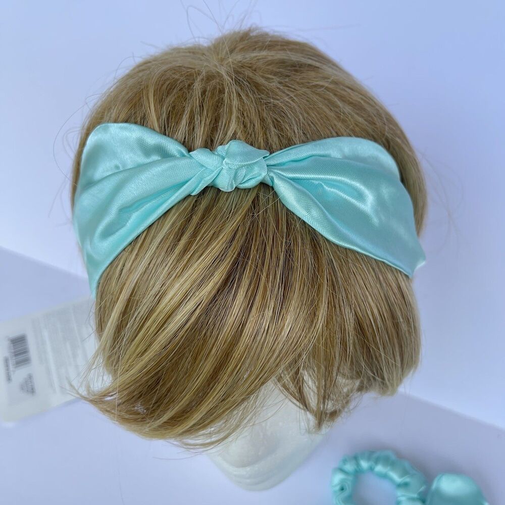 New Bow Headband Hair Ponytail Set Aqua Blue Satin Women’s & Girl - Picture 15 of 16